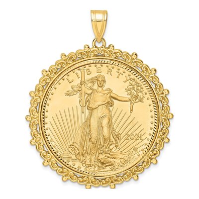 14K Yellow Gold Diamond-Cut Coin Bezel Pendant