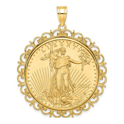 14K Yellow Gold 1oz American Eagle Coin Bezel Pendant
