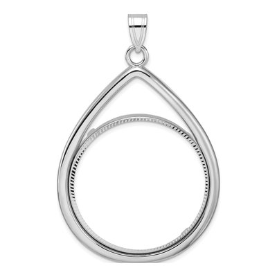 14K White Gold Teardrop Coin Bezel Pendant