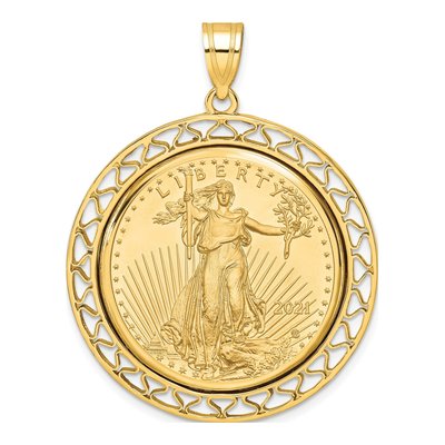 14K Yellow Gold Coin Bezel for 2oz Eagle Pendant