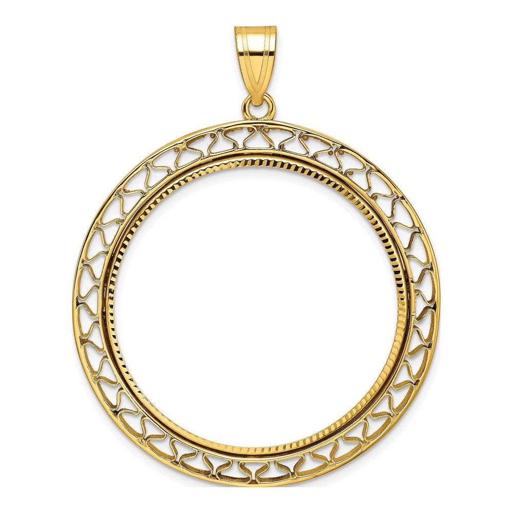 Wideband Distinguished Coin Jewelry 14K Polished And Diamond-Cut Fancy Wire 32.7mm Prong Coin Bezel Pendant