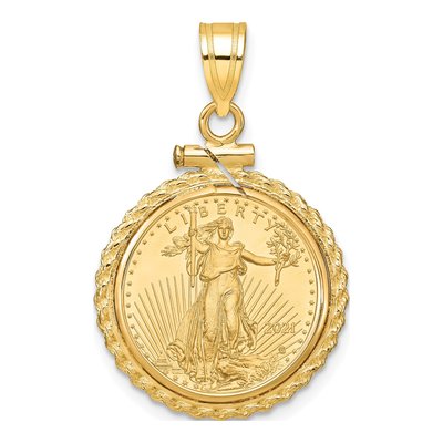 14K Yellow Gold Rope Coin Bezel Pendant