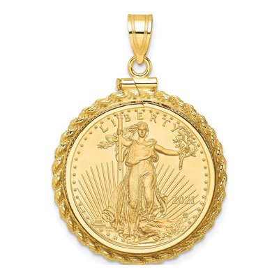 14K Yellow Gold Rope Coin Bezel Pendant