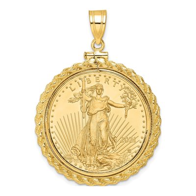14K Yellow Gold Rope Bezel for 2oz American Eagle Pendant