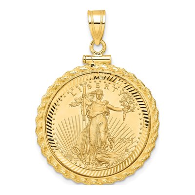 14K Yellow Gold Rope Bezel for 4oz Eagle Coin Pendant