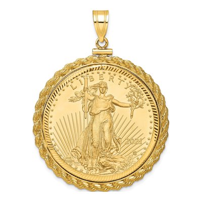 14K Yellow Gold Coin Bezel for 1oz American Eagle Pendant