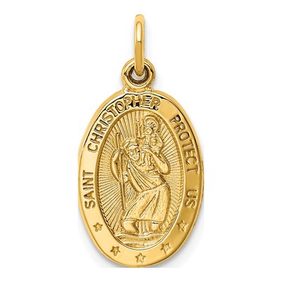 14K Yellow Gold Saint Christopher Oval Charm