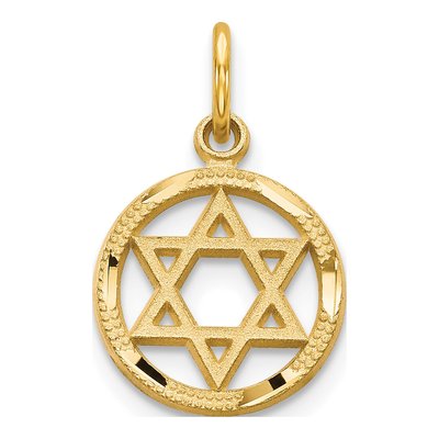 14K Yellow Gold Star of David Circle Charm
