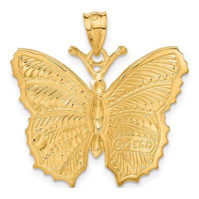 14K Yellow Gold Large Textured Butterfly Pendant – view 4