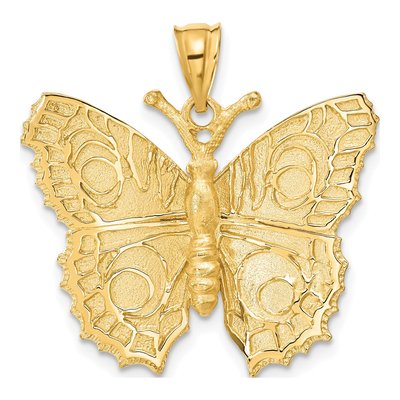 14K Yellow Gold Large Textured Butterfly Pendant