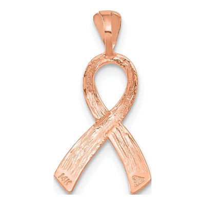 14K Rose Gold Diamond-Cut Awareness Ribbon Pendant – view 4