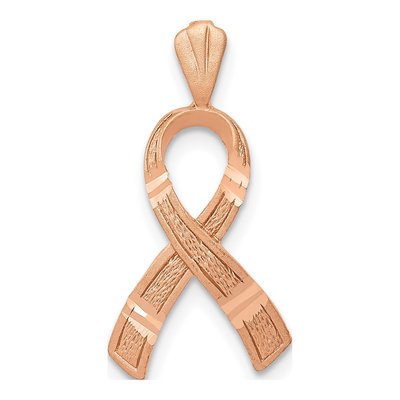 14K Rose Gold Diamond-Cut Awareness Ribbon Pendant