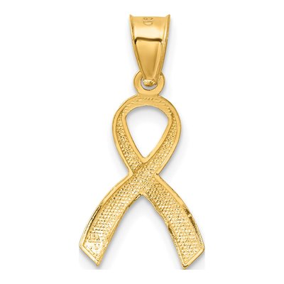 14K Yellow Gold Diamond-Cut Awareness Ribbon Pendant – view 4