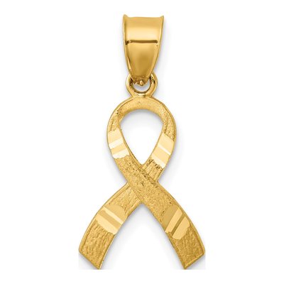 14K Yellow Gold Diamond-Cut Awareness Ribbon Pendant