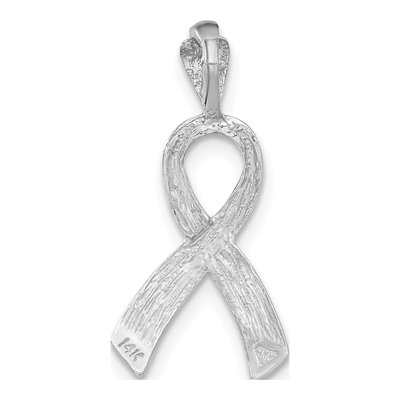 14K White Gold Diamond-Cut Awareness Ribbon Pendant – view 4