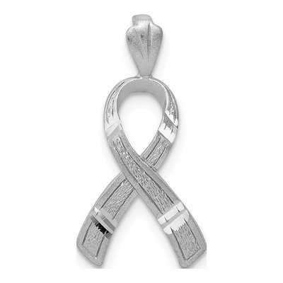 14K White Gold Diamond-Cut Awareness Ribbon Pendant