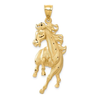 14K Yellow Gold Large Diamond-Cut Horse Pendant