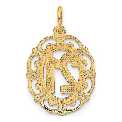 14K Yellow Gold Diamond-Cut Oval Number 21 Pendant – view 4