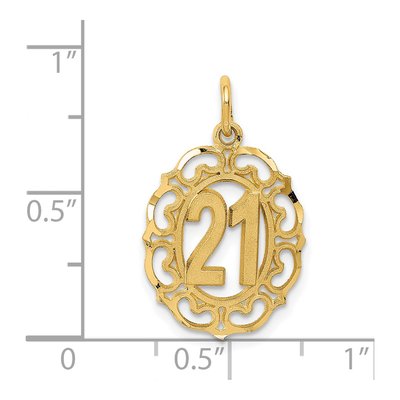 14K Yellow Gold Diamond-Cut Oval Number 21 Pendant – view 5