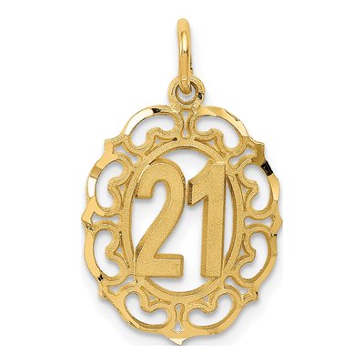 14K Yellow Gold Diamond-Cut Oval Number 21 Pendant