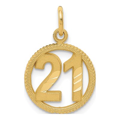 14K Yellow Gold Circle Number 21 Pendant