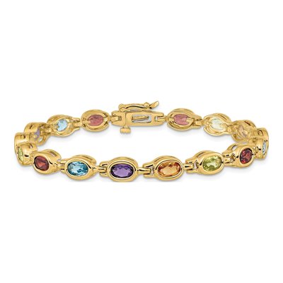14K Yellow Gold Garnet & Peridot Rainbow Bracelet – view 3
