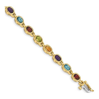 14K Yellow Gold Garnet & Peridot Rainbow Bracelet