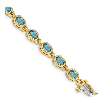 14K Yellow Gold Swiss Blue Topaz Oval Bezel-Set Bracelet