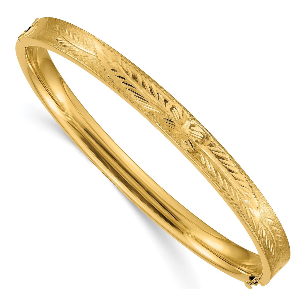 14K Yellow Gold Diamond-Cut Hinged Bangle Bracelet