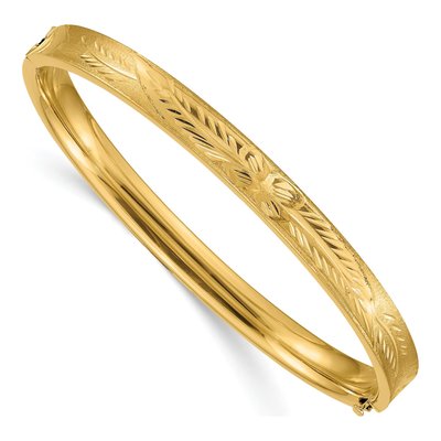 14K Yellow Gold Diamond-Cut Hinged Bangle Bracelet