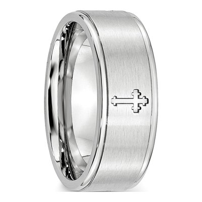 Cobalt & Sterling Silver 8mm Ridged Wedding Band – view 7