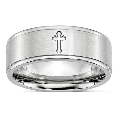 Cobalt & Sterling Silver 8mm Ridged Wedding Band