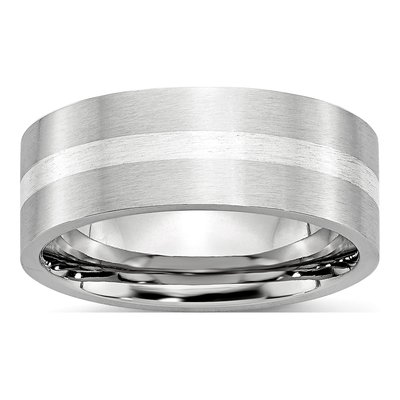 Cobalt & Sterling Silver 8mm Inlay Wedding Band