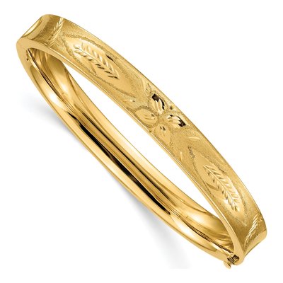 14K Yellow Gold Diamond-Cut Hinged Bangle Bracelet