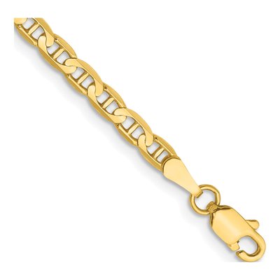 14K Yellow Gold 3mm Concave Anchor Chain Anklet
