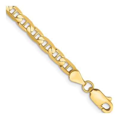 14K Yellow Gold 3.75mm Concave Anchor Chain Bracelet