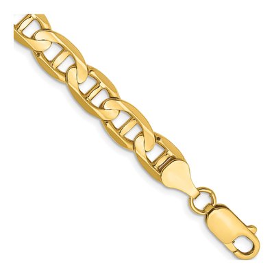 14K Yellow Gold 7mm Concave Anchor Chain Bracelet