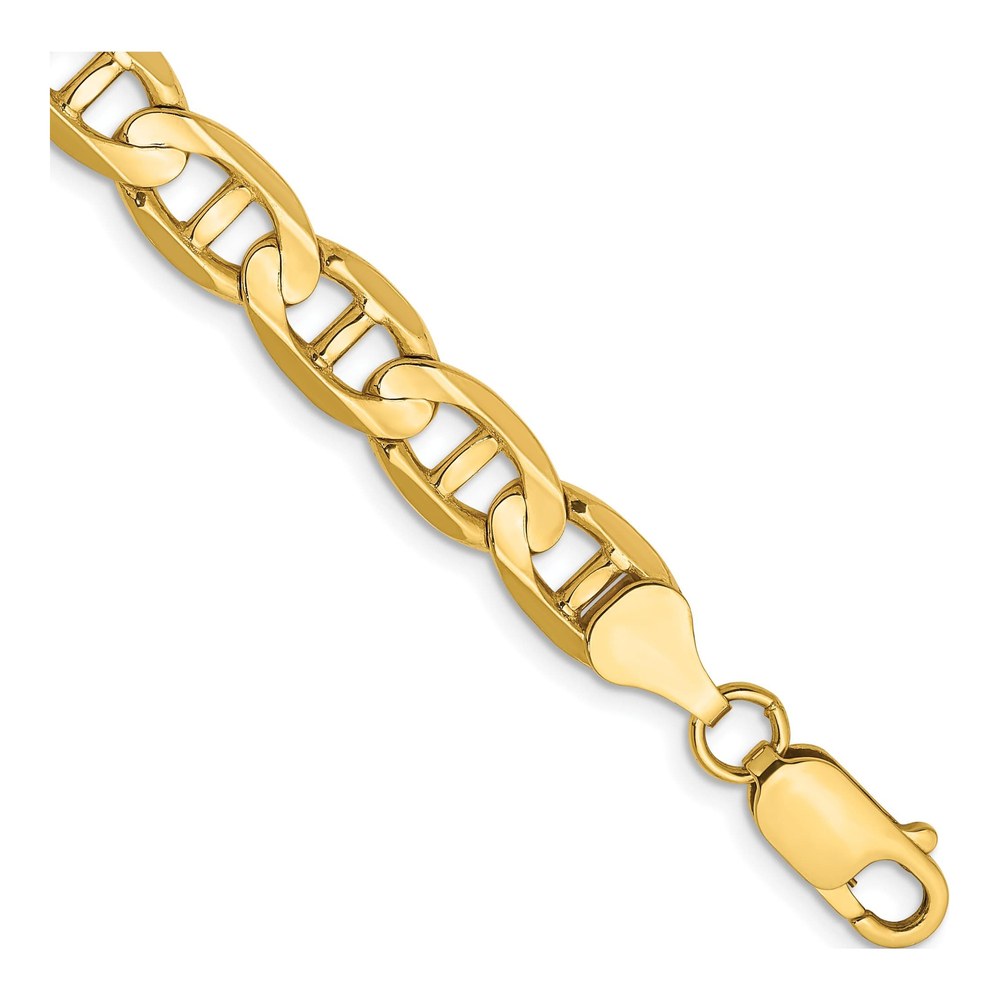 14K Yellow Gold 8 Inch 7mm Concave Anchor With Lobster Clasp Bracelet