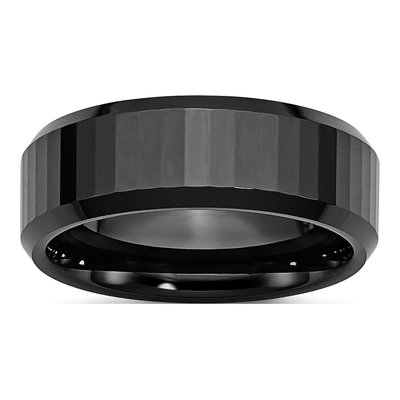 Ceramic 8mm Black Ceramic Faceted Wedding Band