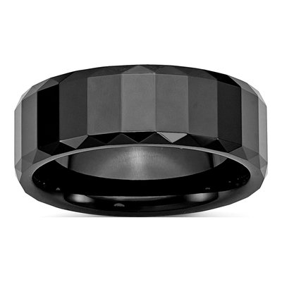 Ceramic 8mm Black Ceramic Faceted Wedding Band
