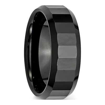 Ceramic 8mm Black Ceramic Faceted Beveled Wedding Band – view 6