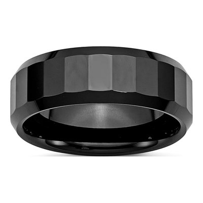 Ceramic 8mm Black Ceramic Faceted Beveled Wedding Band