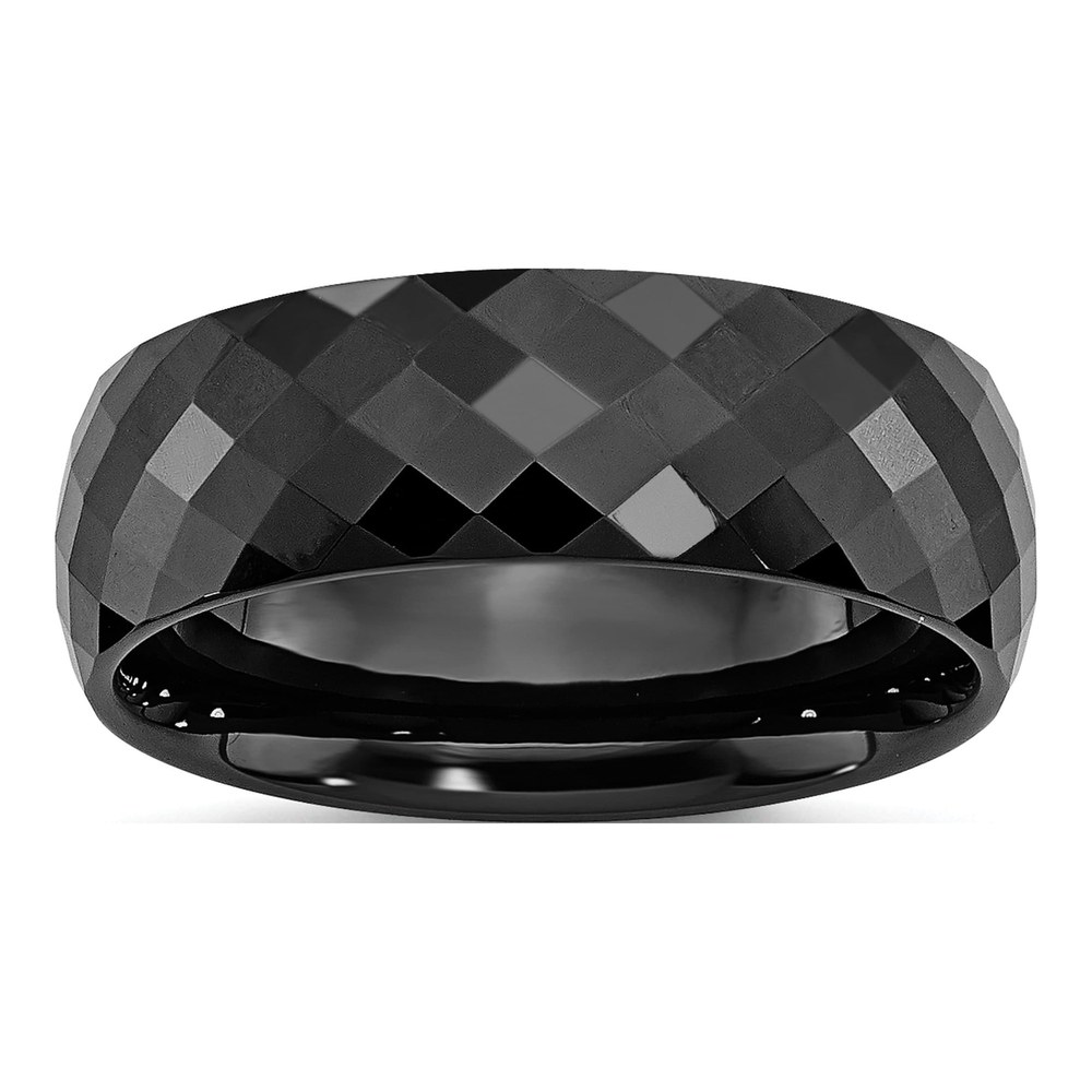Ceramic 7.5mm Black Ceramic Faceted Comfort-Fit Wedding Band