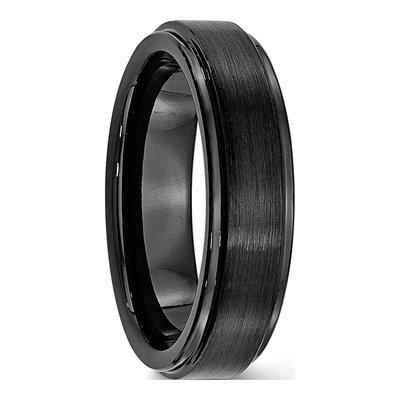 Ceramic 6mm Black Ceramic Ridged Edge Wedding Band – view 6