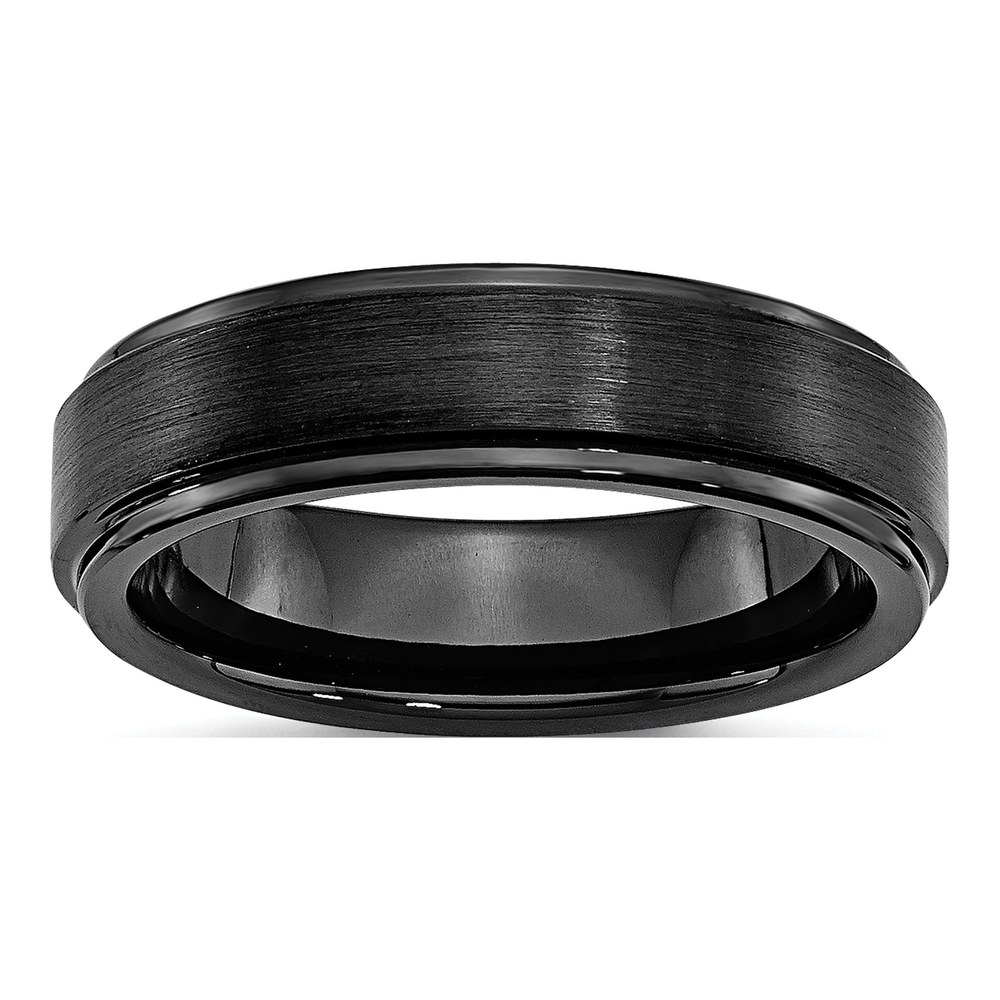 Ceramic 6mm Black Ceramic Ridged Edge Wedding Band