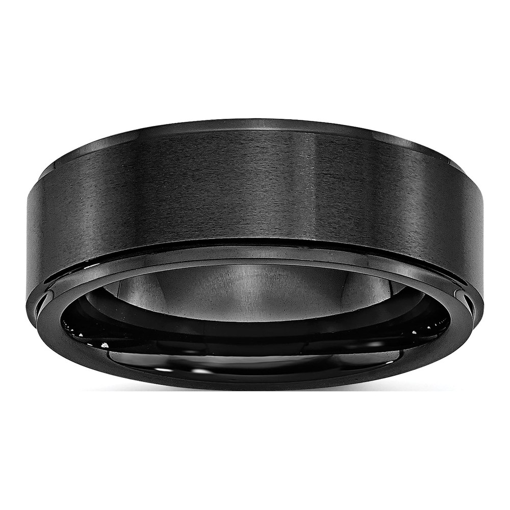 Ceramic 8mm Black Ceramic Ridged Comfort-Fit Wedding Band