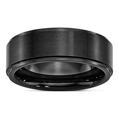 Ceramic 8mm Black Ceramic Ridged Comfort-Fit Wedding Band