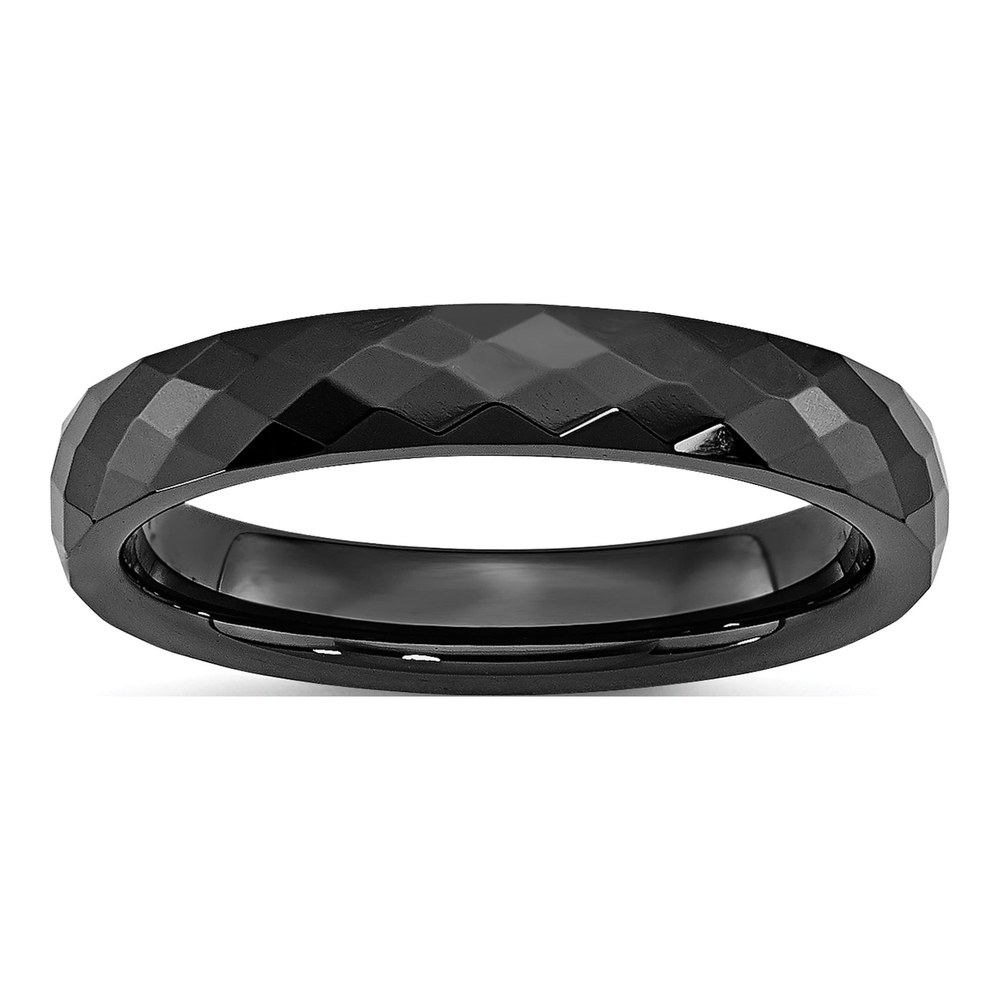 Ceramic 4mm Black Ceramic Faceted Wedding Band