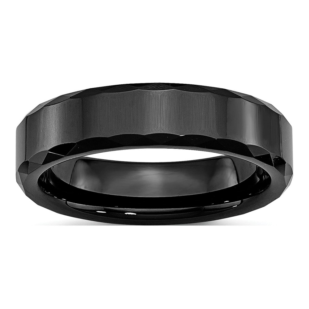 Ceramic 6mm Black Ceramic Faceted Wedding Band