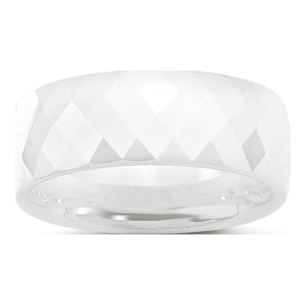 Chisel White Ceramic Faceted 8mm Wedding Band
